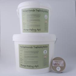 På billedet ser du to hvide spande med maling fra Morsø Maling ApS. Øverst er en spand på 5 liter, mens den nedenunder er en 10 liters spand. De har begge store etiketter foran med tekst, der indikerer at malingen er til 