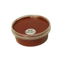 Billedet viser en rund farveprøve bøtte med maling i en ensartet, livlig og klar grå mahogny farve. Overfladen fremstår dækkende og jævn, hvilket giver et realistisk indtryk af farvens udtryk på malede overflader. Farveprøven anvendes til at vurdere nuance, dækkeevne og finish før valg af maling til større projekter. Den røde farve repræsenterer en af de farvenuancer, som findes i udvalget af træbeskyttelse.