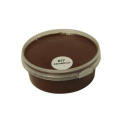 Billedet viser en rund farveprøve bøtte med maling i en ensartet, livlig og klar Almuebrun farve. Overfladen fremstår dækkende og jævn, hvilket giver et realistisk indtryk af farvens udtryk på malede overflader. Farveprøven anvendes til at vurdere nuance, dækkeevne og finish før valg af maling til større projekter. Den brune farve repræsenterer en af de farvenuancer, som findes i udvalget af træbeskyttelse.