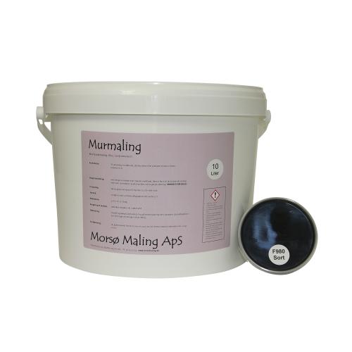 På billedet ser du en 10-liters plastikspand, som indeholder murmaling / facademaling til facader. Spanden er hvid med en stor, lilla etiket foran, der viser produktinformation. Teksten 