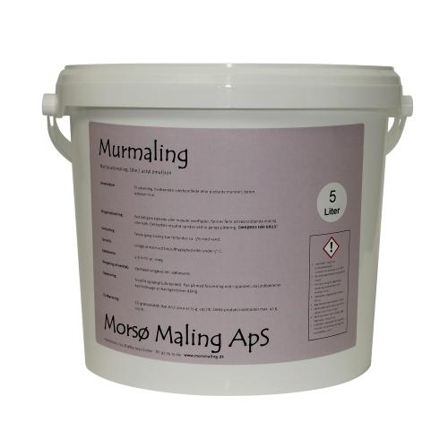 5 liters spand af Sort Morsø Maling murmaling med hvidt låg og etiket, velegnet til mure og betonoverflader.
