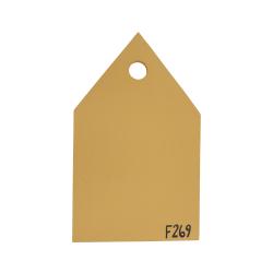 Gul farveprøve med kode F269 fra Morsø Maling, ideel til valg af murmaling eller facademaling.
