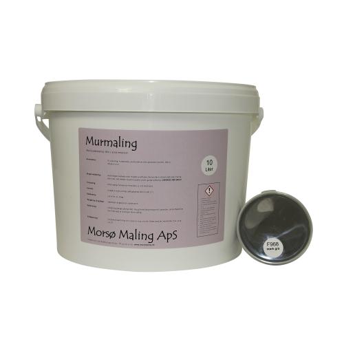 På billedet ser du en 10-liters plastikspand, som indeholder murmaling / facademaling til facader. Spanden er hvid med en stor, lilla etiket foran, der viser produktinformation. Teksten 